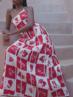 Unique Printed Floral Trim One Shoulder Flared Maxi Dress