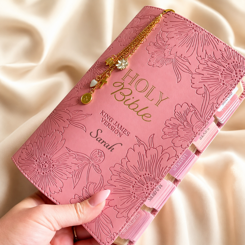 Personalized KJV Bible - Pink Floral Luxury Edition with Bible Tabs