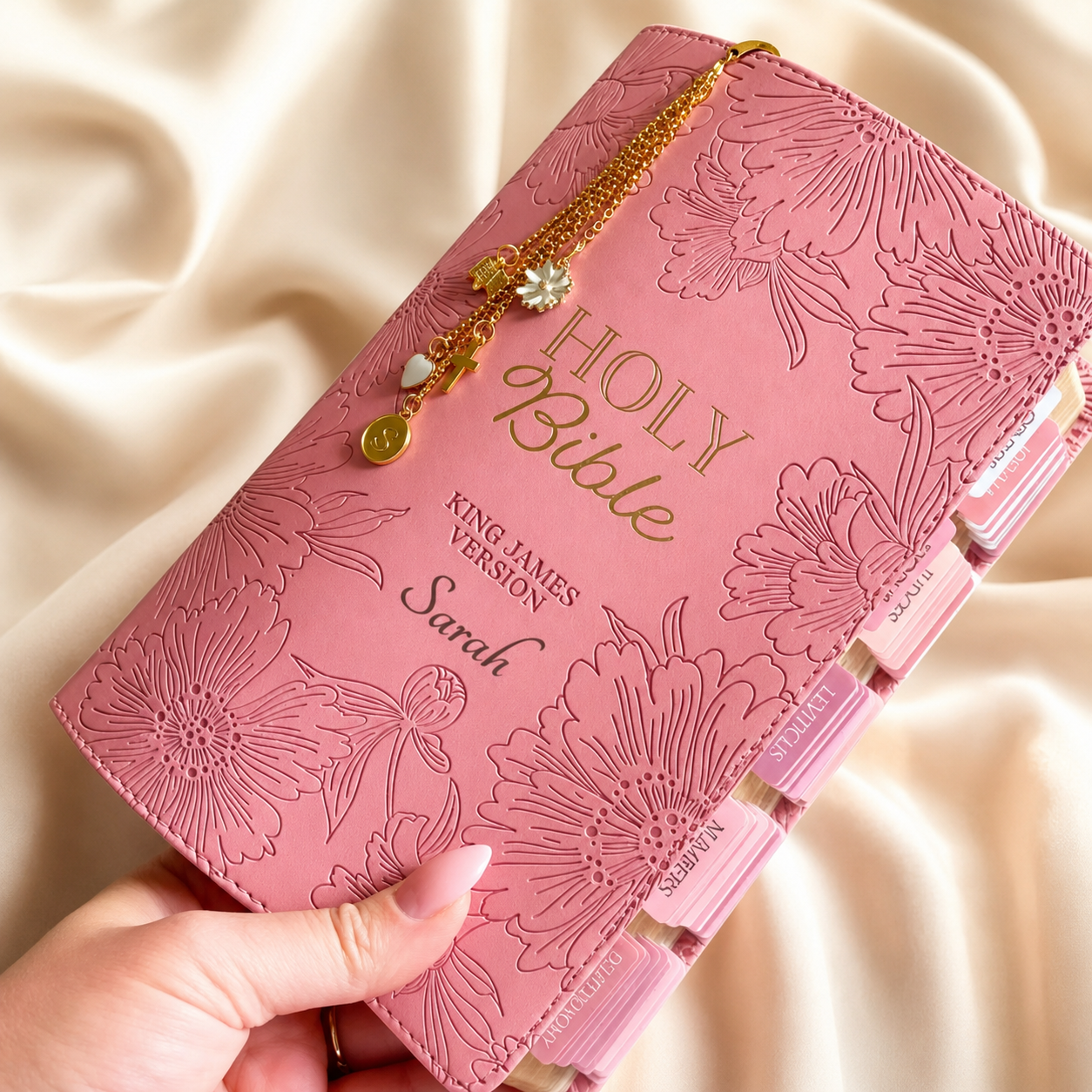 Personalized KJV Bible - Pink Floral Luxury Edition with Bible Tabs