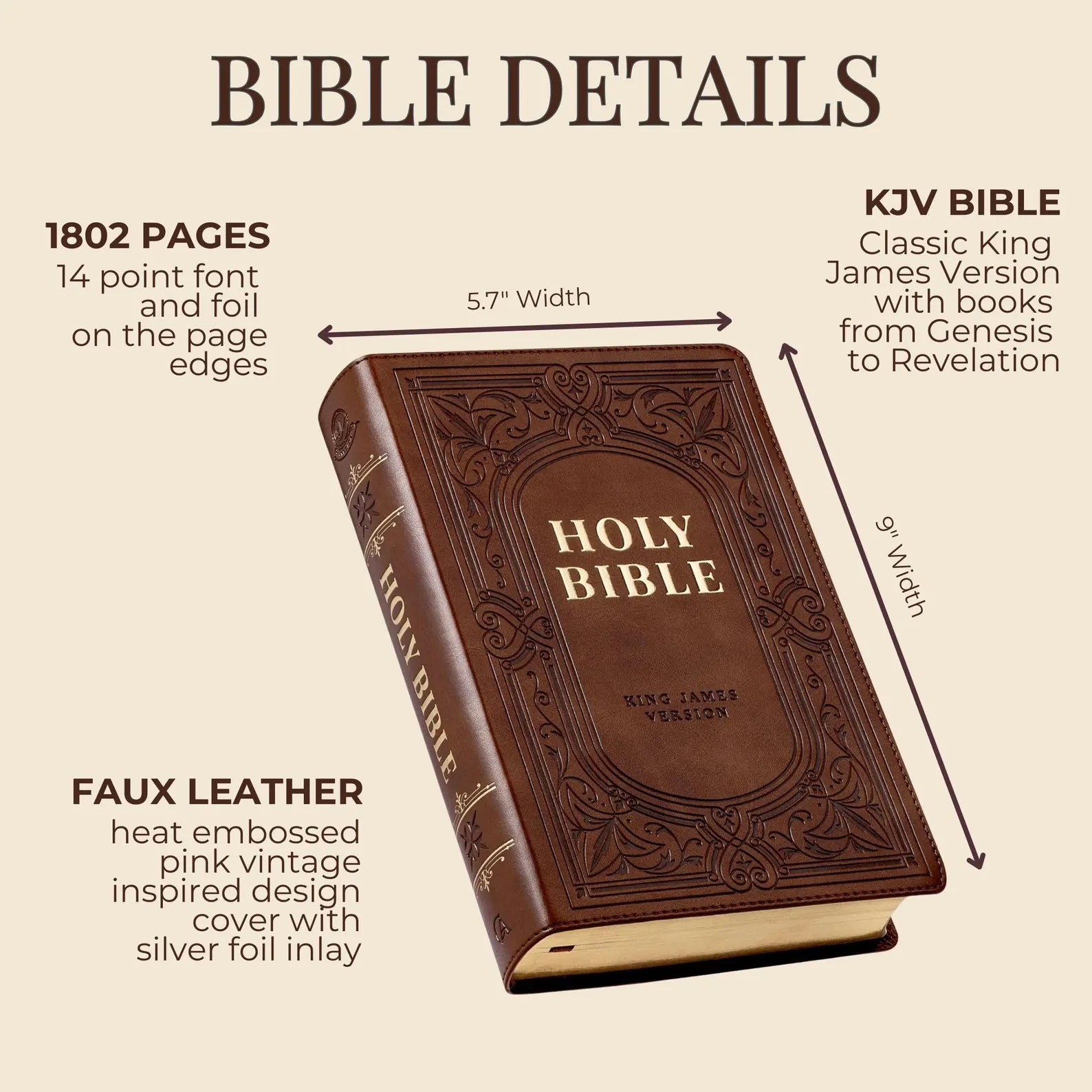 Personalized Large Print KJV Bible - Brown Leatherette with Tabs & Bookmark