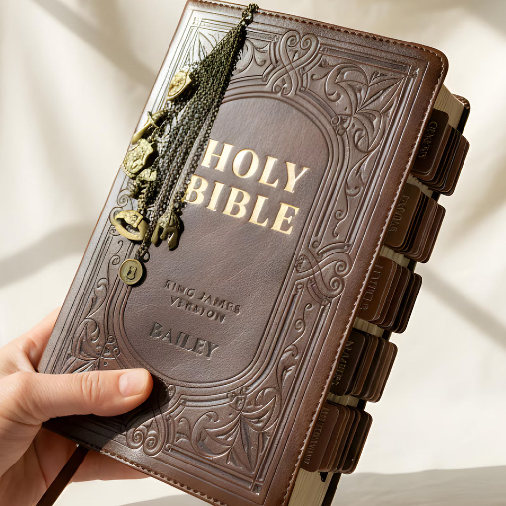 Personalized Large Print KJV Bible - Brown Leatherette with Tabs & Bookmark