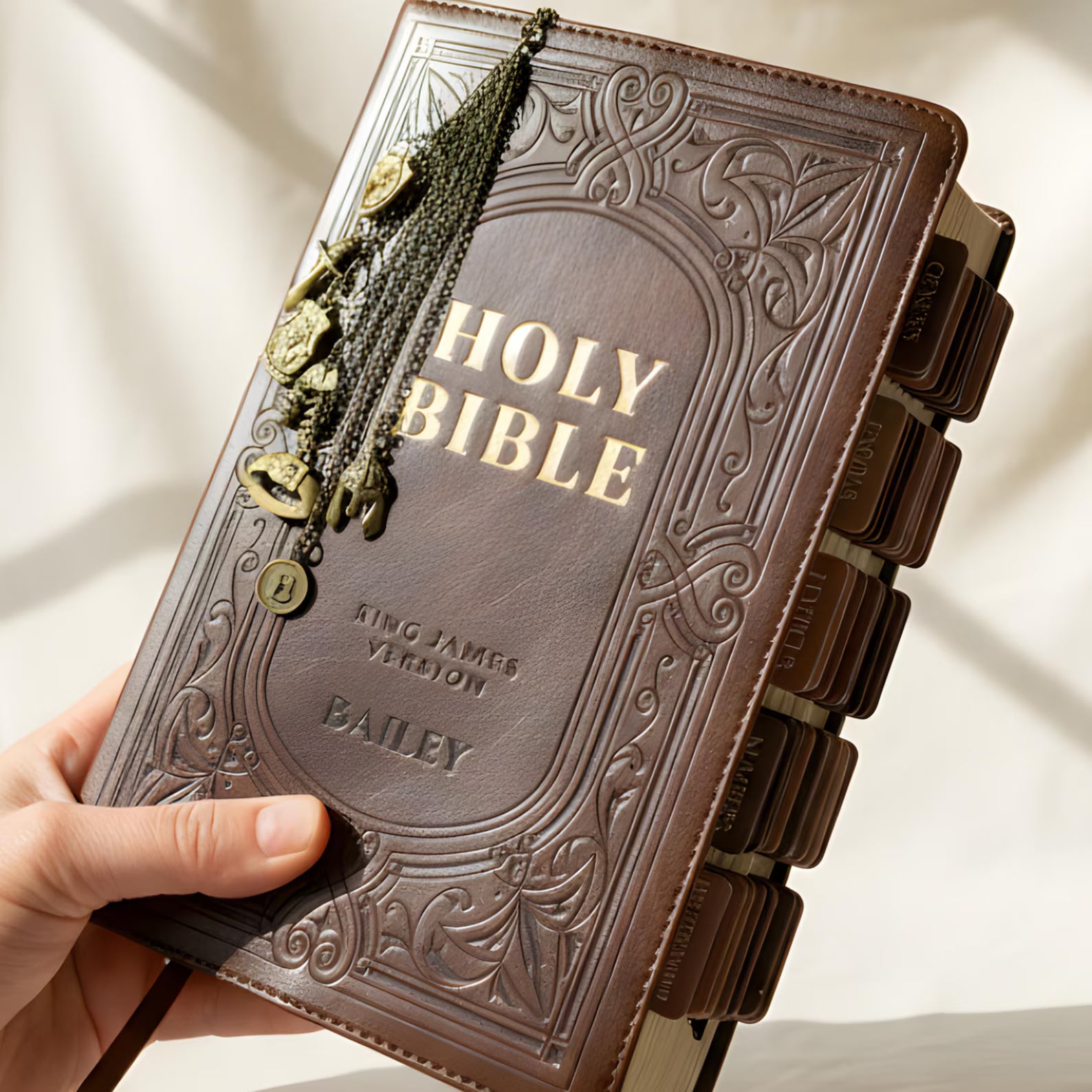 Personalized Large Print KJV Bible - Brown Leatherette with Tabs & Bookmark