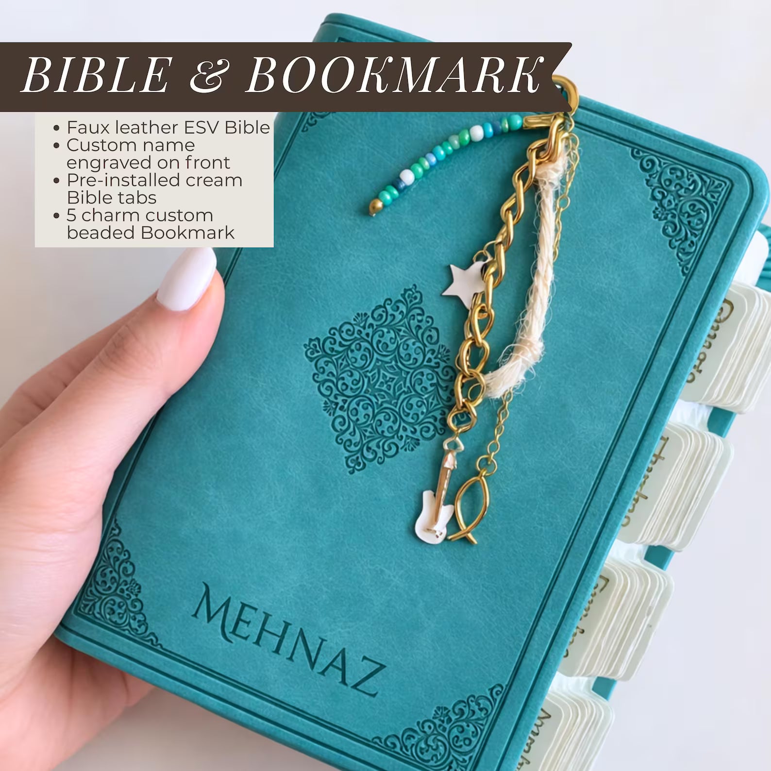 Personalized ESV Bible with Tabs and Gold Initial Charm